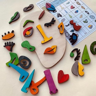 人臉可拆卸藝術 木質拼圖 木製拼圖 早教玩具 益智積木 Wooden Montessori Puzzles