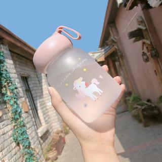❤ 新款❤ins風迷你玻璃杯便攜 韓國簡約森系 清新水杯 可愛 杯子 卡通 兒童 粉色系 磨砂玻璃杯 400ml 送杯套