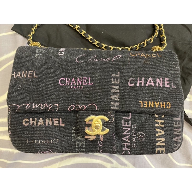 ⚠️ Amy訂金2⚠️保證正品全新CHANEL 22p超難買不到的牛仔包 滿版彩色塗鴉大號黑牛仔CF 手提/肩背/斜背包