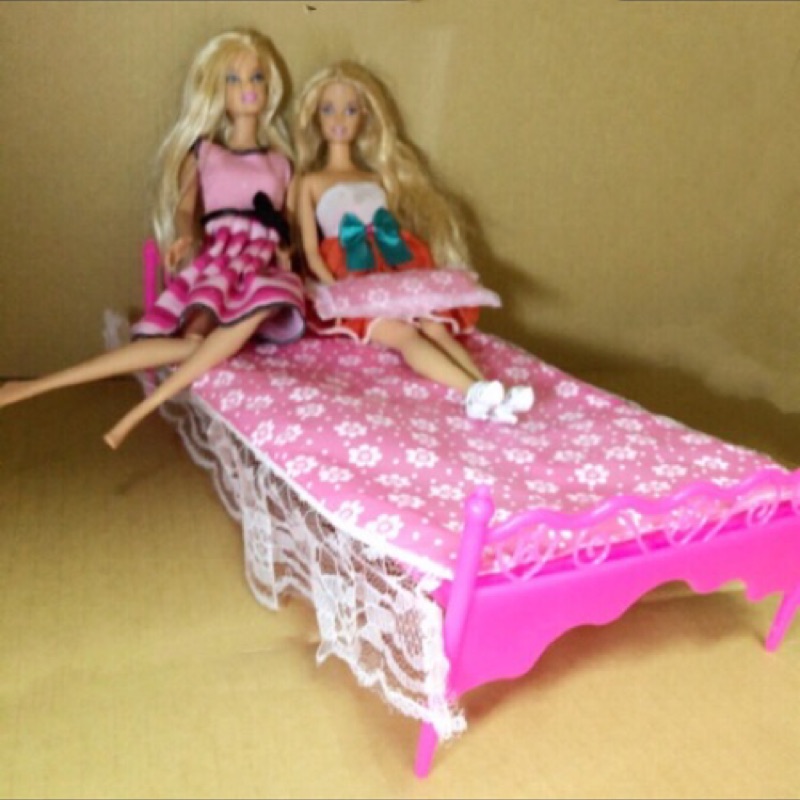 芭比 娃娃 粉色 雙人 床  娃娃屋 家俱 可兒 莉卡 家家酒