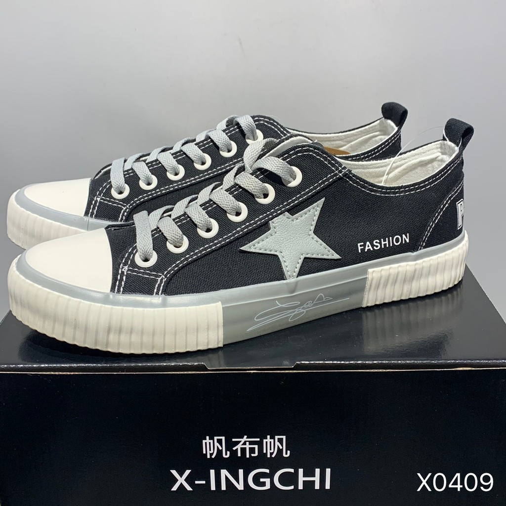 X-INGCHI 男款黑灰色星星帆布休閒鞋 NO.X0409