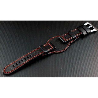 20mm真皮錶帶飛行錶的新衣 bund watch strap飛行軍錶風格 hamilton seiko 紅色縫線