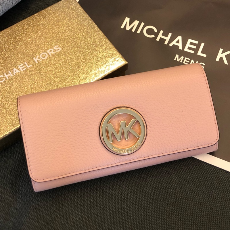 MK 名牌皮夾 扣式長夾 嫩粉 零錢包 手拿包 MICHAEL KORS 現貨 美國代購