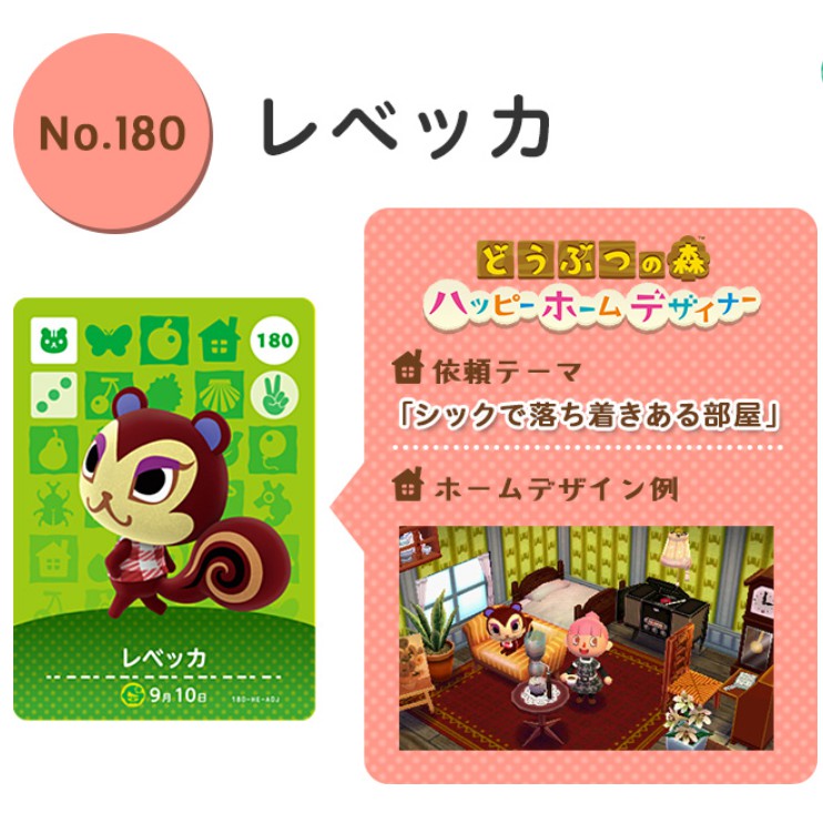 台灣現貨  全新未用 日文 正版 動物森友會 動物之森 amiibo 卡片 No.180 Pecan 松鼠 雷貝嘉