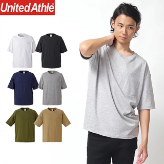 United Athle 5.6oz 黑 白 灰 寬版 落肩 圓領 口袋 重磅 素T 短T 純棉【500801】