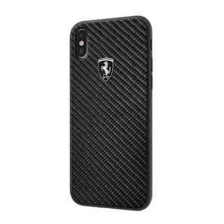 iPhone X XS 頂級真皮手機殼 法拉利Ferrari 碳纖背蓋 鋁鎂刷紋背蓋(黑色) 真皮經典背蓋