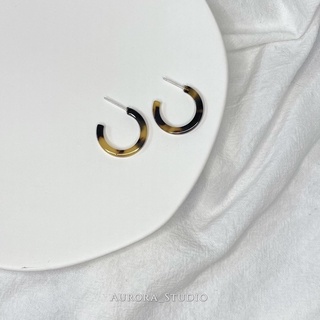 Aurora_studio ::現:: 925銀針 樹脂豹紋C圈 耳環 銀針耳環 樹脂耳環