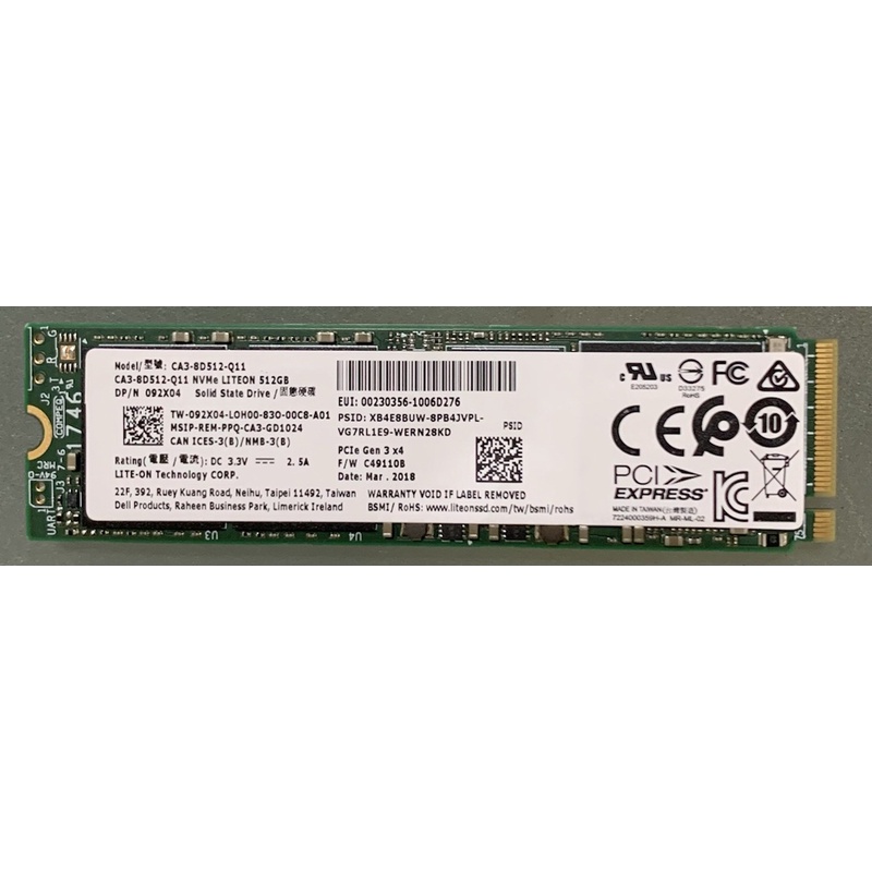 LITEON CA3-8D512-Q11 NVMe 512G PCIe Gen 3 x4 SSD M.2 2280