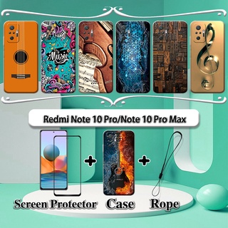 2 合 1 Redmi Note 10 Pro Note 10 Pro Max 手機殼帶鋼化玻璃曲面陶瓷螢幕保護膜音樂