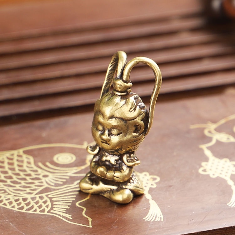 純銅制齊天大聖孫悟空小擺件復古手工純銅猴子鑰匙掛件茶寵