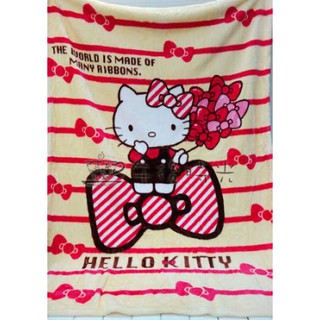 【午後時光】日本Sanrio三麗鷗HELLO KITTY-條紋蝴蝶結 懶人毯 冷氣毯 空調毯 毛毯 膝蓋毯-5074
