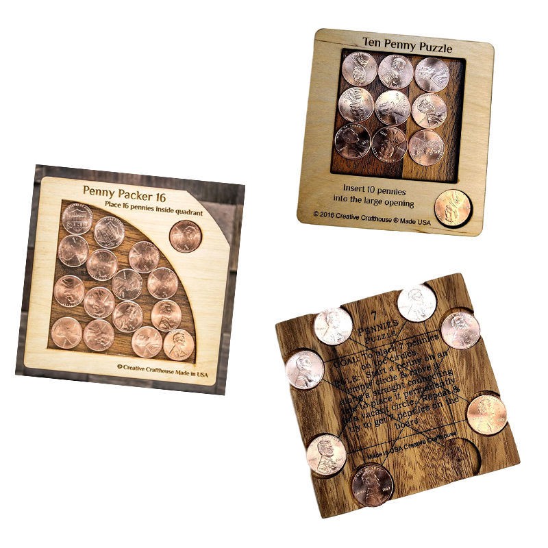 Pennies Packer Puzzle 7 10 16便士三兄弟硬幣謎題木質益智玩具| 蝦皮購物