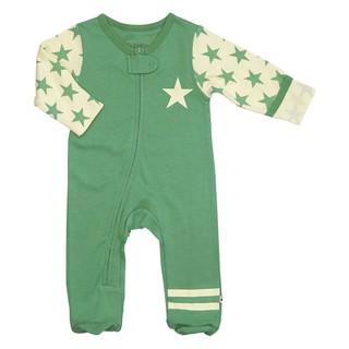 【絕版現貨出清】美國Babysoy-有機棉湖水綠復古星星包腳連身衣
