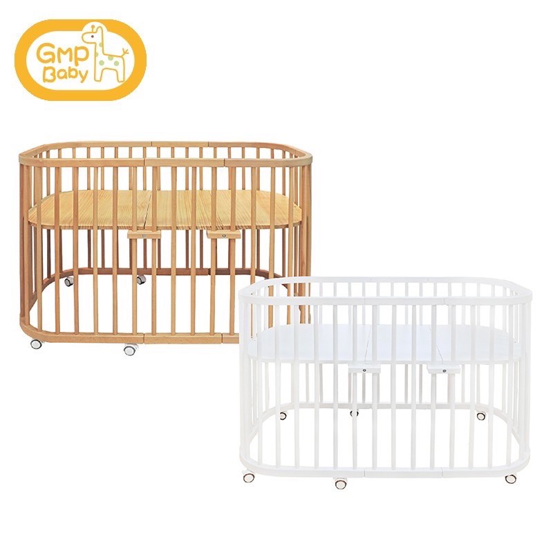GMP BABY 橢圓櫸木多功能嬰兒床(原木/白) 附贈圓床被組 板橋Uni-baby