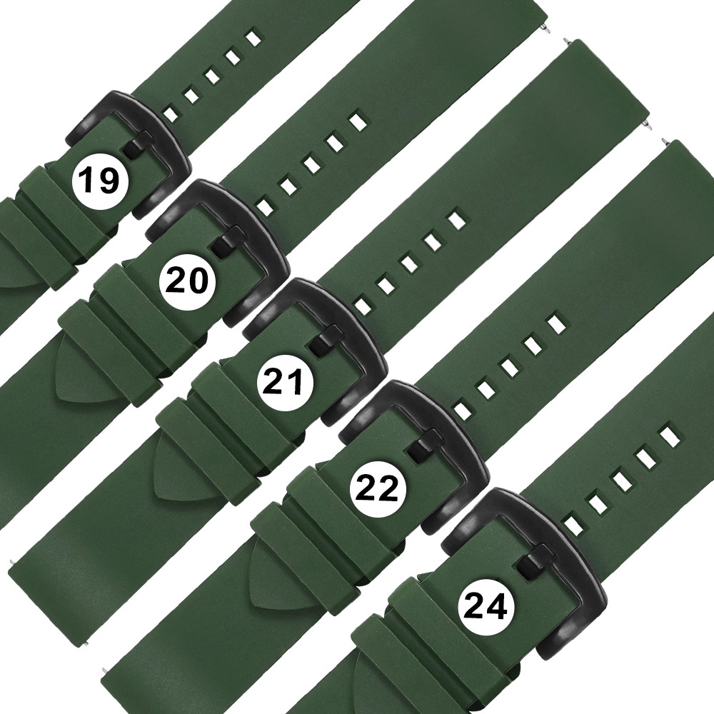 Watchband / 19.20.21.22.24 mm / 各品牌通用 快拆錶耳 輕盈舒適 矽膠錶帶 鍍黑不鏽鋼扣頭