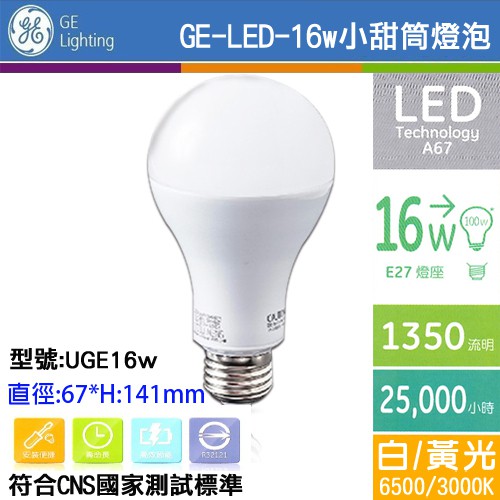 奇異GE E27 16W LED 小甜筒省電燈泡-1年保固-全電壓-1350流明 無光害