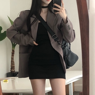 西外 2020春季新款韓國chic顯腿長復古百搭西裝外套+吊帶連衣裙套裝女 女生長袖上衣