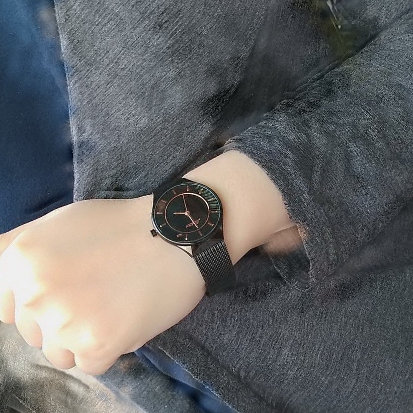 【全新品↘限量出清價】MEIBIN米蘭錶帶石英 米蘭網黑錶帶+玫瑰金指針 時尚神秘感 原廠保固 全新品全新電池
