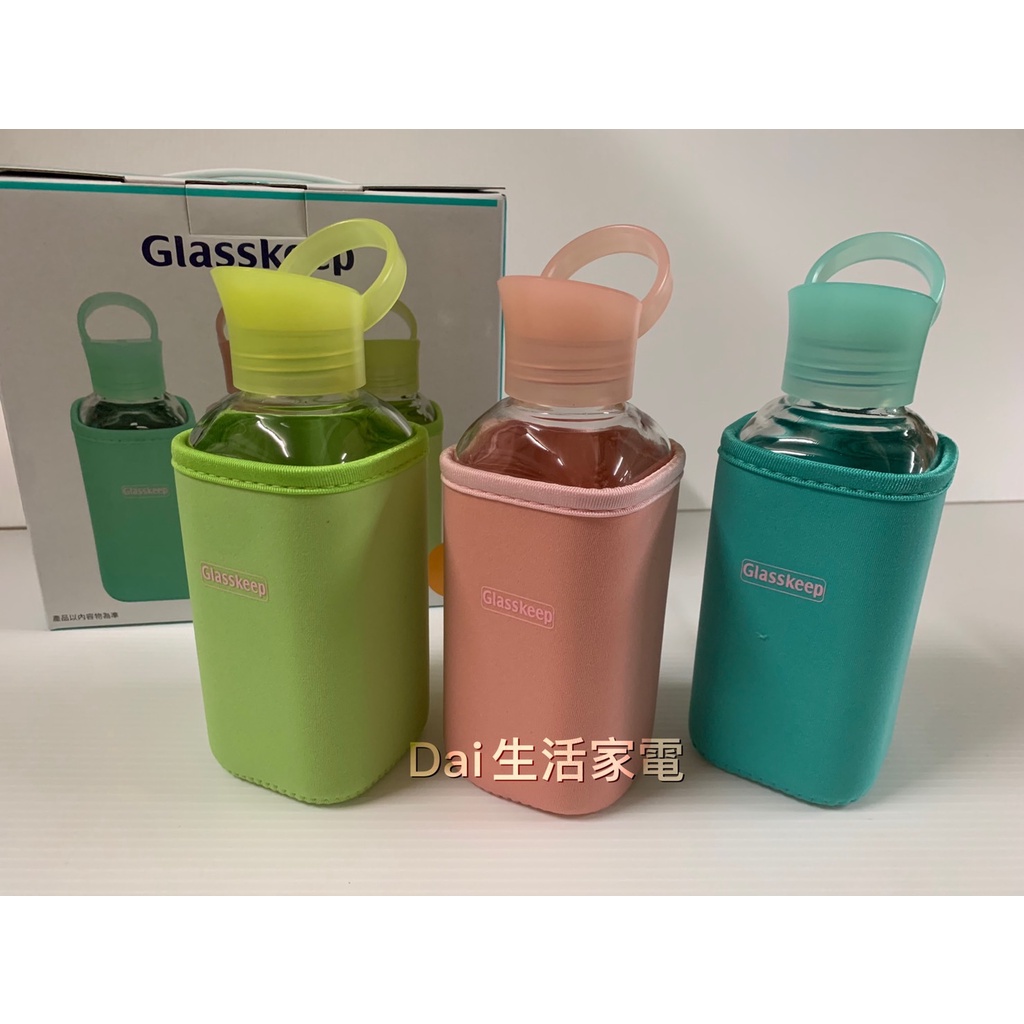 Glasskeep響應環保方形玻璃手提隨手瓶大容量500ml三入組附保護套