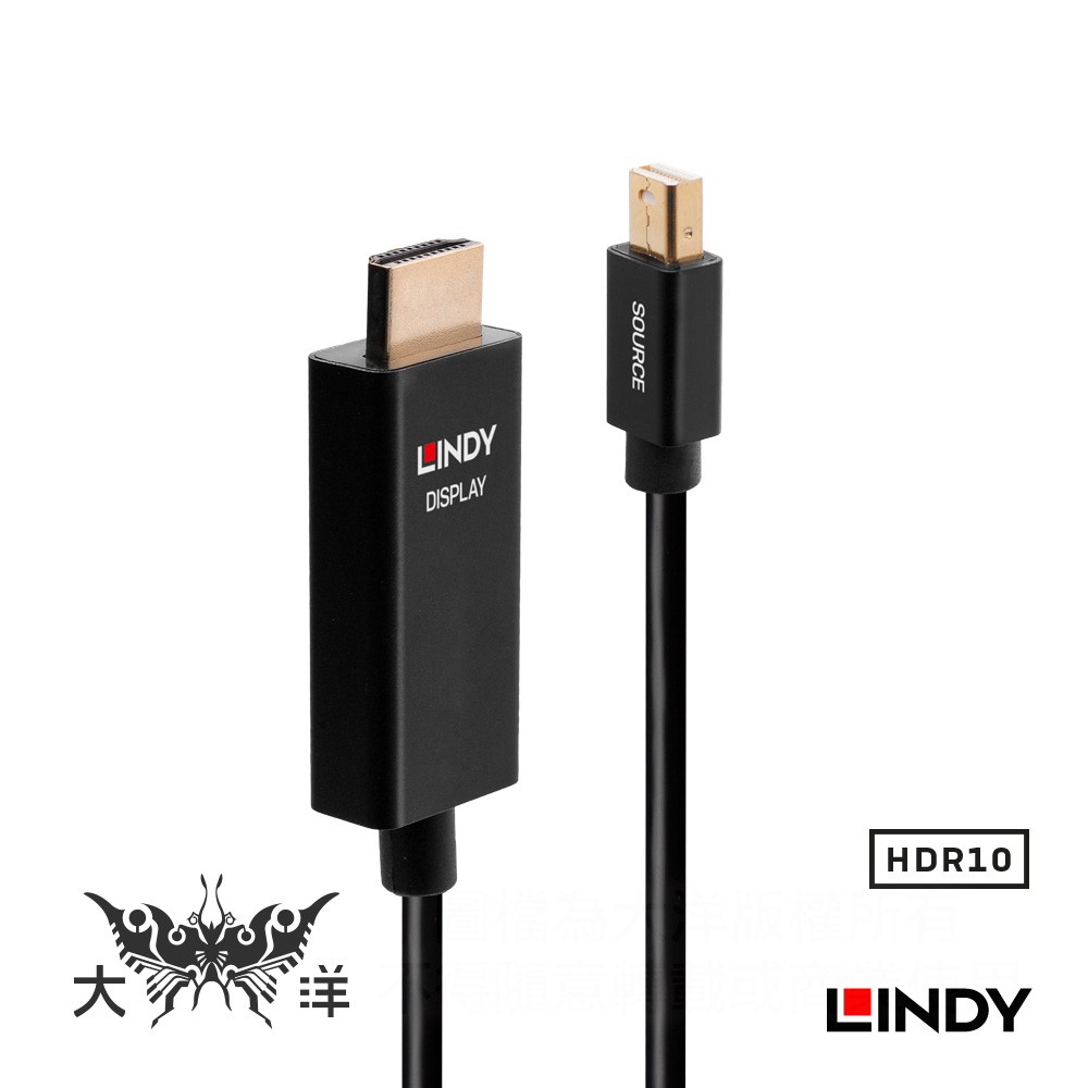 LINDY 林帝 主動式 MINI DISPLAYPORT TO HDMI 2.0 HDR轉接線 2M 3M 40922