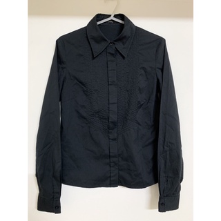 香港製 Theme 黑色長袖襯衫 34 號 縫線設計 氣質優雅 職場正裝