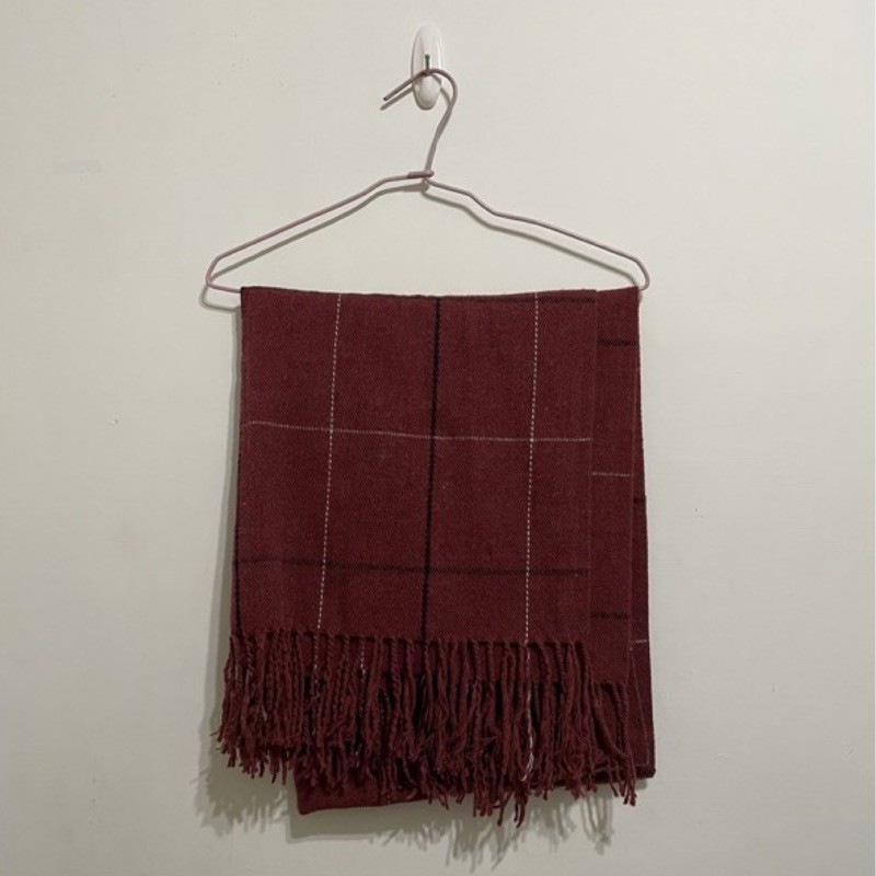 『二手』韓系紅色格紋圍巾