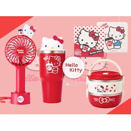 85度C Hello Kitty 公仔造型保冰杯、雙層不鏽鋼餐盒、手持風扇、珪藻土杯墊（2入／組）各一個