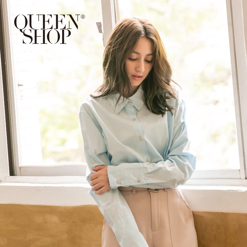 QUEENSHOP【01023183】休閒素色長袖襯衫＊現+預＊