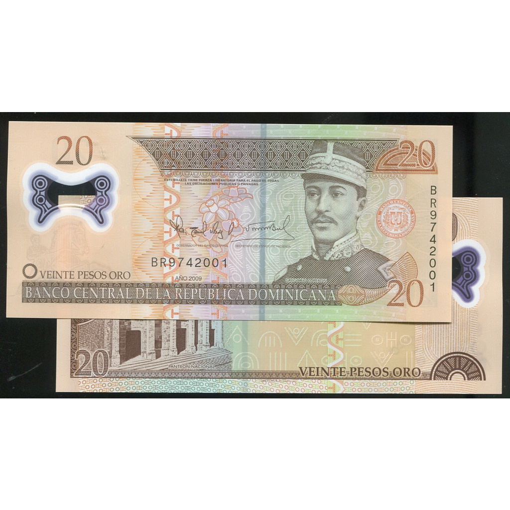 DOMINICAN (多明尼加塑膠鈔), P182 , 20-PESO ， 2009 , 品相全新UNC