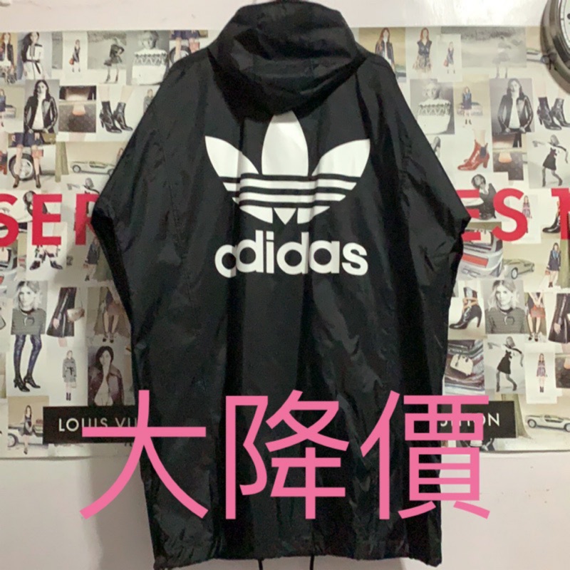 Adidas 愛迪達 三葉草 黑色防風尼龍長版外套 含運