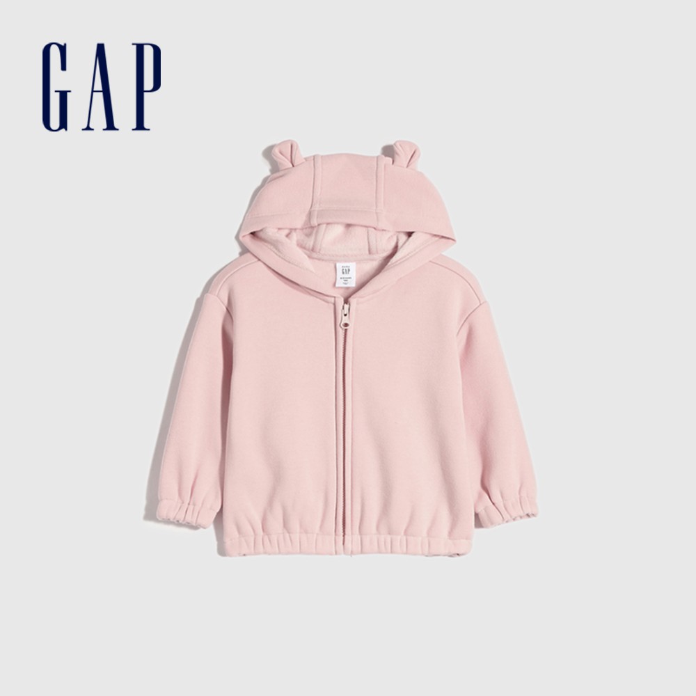 Gap 嬰兒裝 可愛熊耳造型連帽外套-淡粉色(656201)