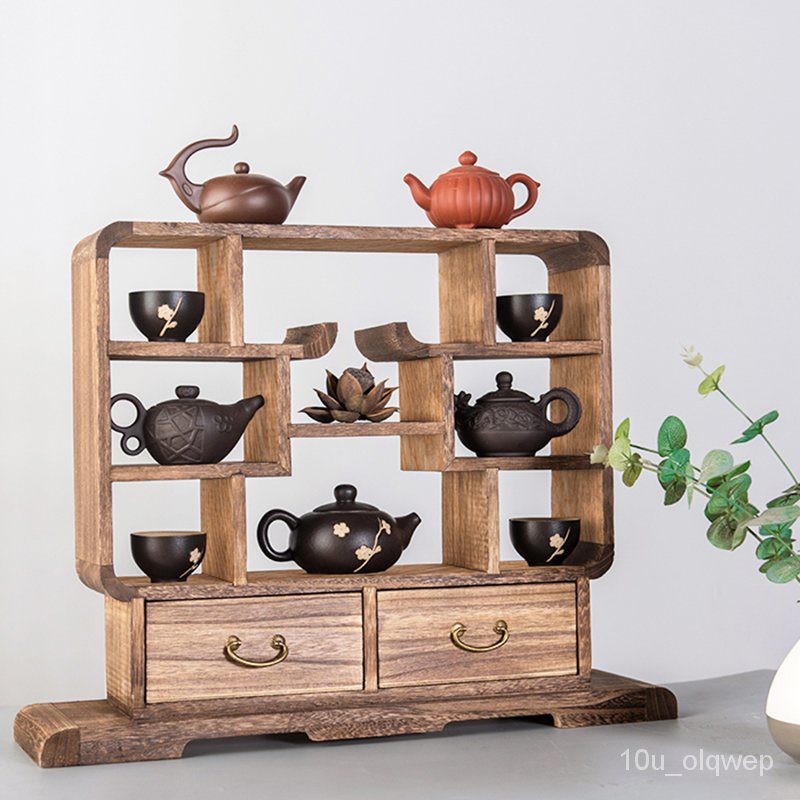 實木茶杯架子/茶棚置物架/小博古架實木中式迷你桌面小型茶具茶杯茶壺架子置物架擺件展示架