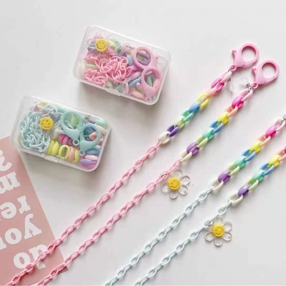【現貨】DIY  創意口罩鏈手機掛繩 耳機鏈 配件手工 口罩掛繩糖果色透明壓克力方形材料盒 diy