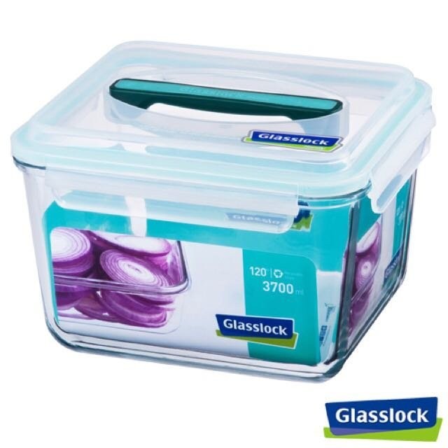 全新【Glasslock】附提把~手提~強化玻璃保鮮盒~大容量 3700ml