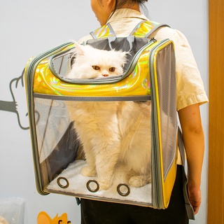寵物貓包 雙肩 大容量 透明 外出 透氣 拉鏈 鐳射 方糖 可折疊 便攜 貓咪 狗犬 寵物背包 透明背包