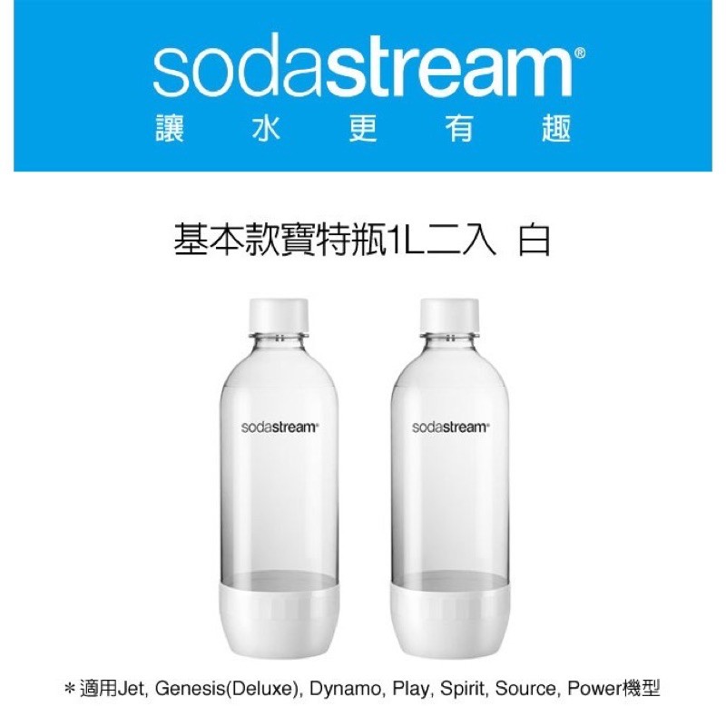 『全新現貨』Sodastream 專用 水瓶 1L(白)氣泡水瓶/全新氣瓶