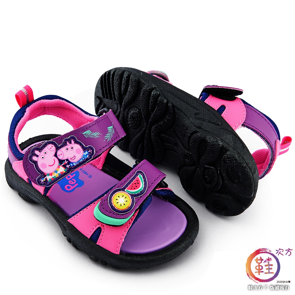鞋次方 女童涼鞋 水果造型 佩佩豬PG4536-紫(隨機贈佩佩豬襪1入)