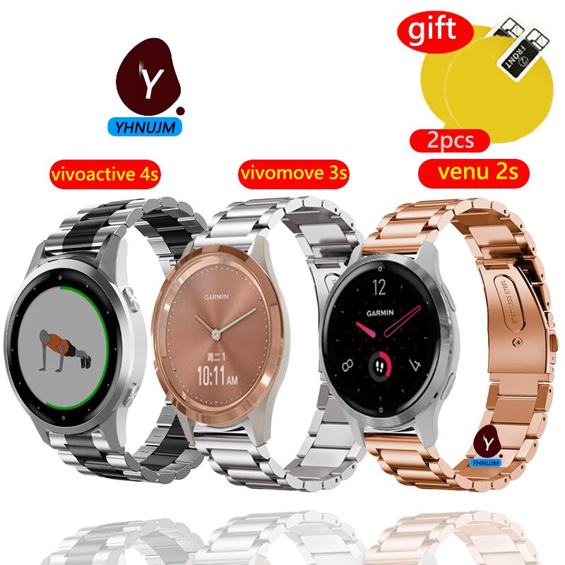 Garmin venu 2s 錶帶金屬不銹鋼表带佳明vivoactive 4s/vivomove 3s 錶帶運動腕帶| 蝦皮購物