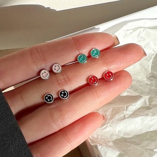現貨｜流行純銀飾品❤️韓國東大門s925彩色微笑笑臉螺絲扣純銀耳環 純銀耳釘 鎖珠耳環 925純銀 笑臉耳環 銀飾