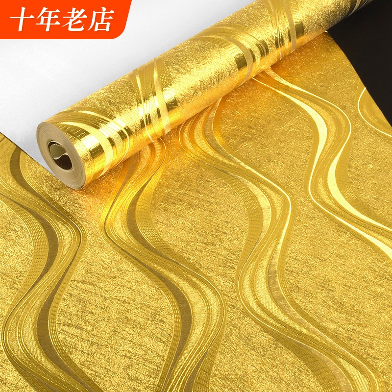 金黃色金箔壁紙ktv閃光3d反光裝修發光酒店波浪紋曲線豎條紋牆紙 蝦皮購物