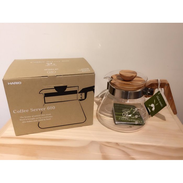 【多塔咖啡】HARIO V60 新款橄欖木咖啡壺 600ml VCWN-60 耐熱玻璃下座 手沖咖啡下壺 kono適用