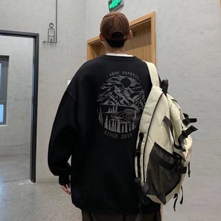 港風新款男圓領刷毛大學T 韓版情侶百搭長袖套頭外套潮流寬鬆大碼上衣 長袖 大學T（BTK65）【壹號站】