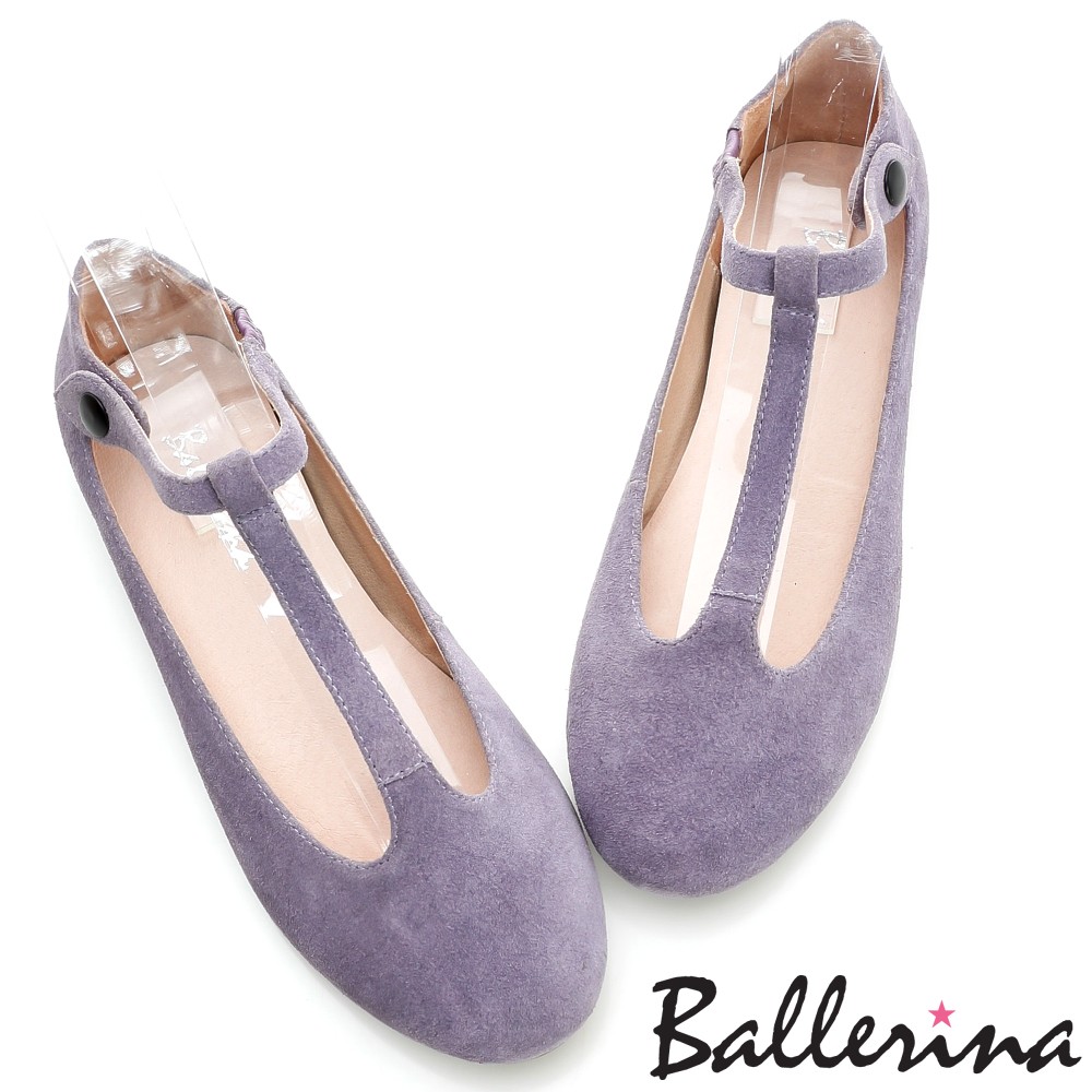Ballerina-全真皮T字繫帶柔軟娃娃鞋-紫【BD600226PE】
