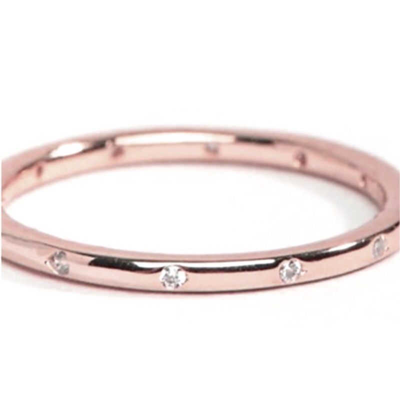 SHASHI 紐約品牌 LOREN 玫瑰金素面戒指 鑲12白鑽設計 優雅百搭