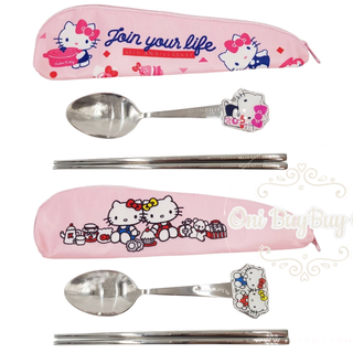 Hello Kitty造型二件式布套不銹鋼餐具組 餐具包 筷子+湯匙