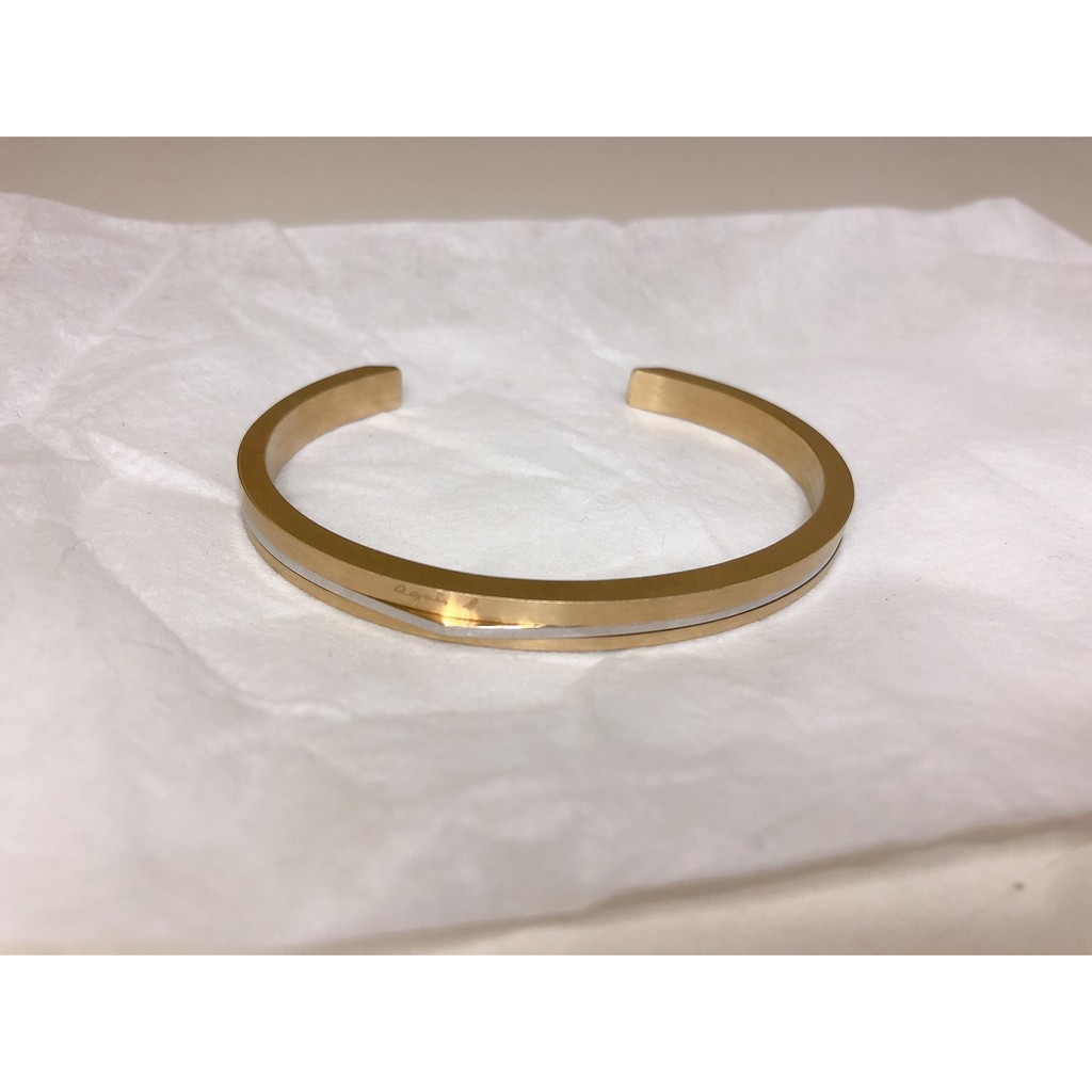 全新 正櫃購入 agnes b. 經典雙色C型白鋼女手環(金) 金手環