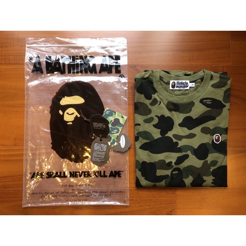 Bape Ape 1st Camo 綠迷彩 猿人 七分袖 上衣 S號 日本製