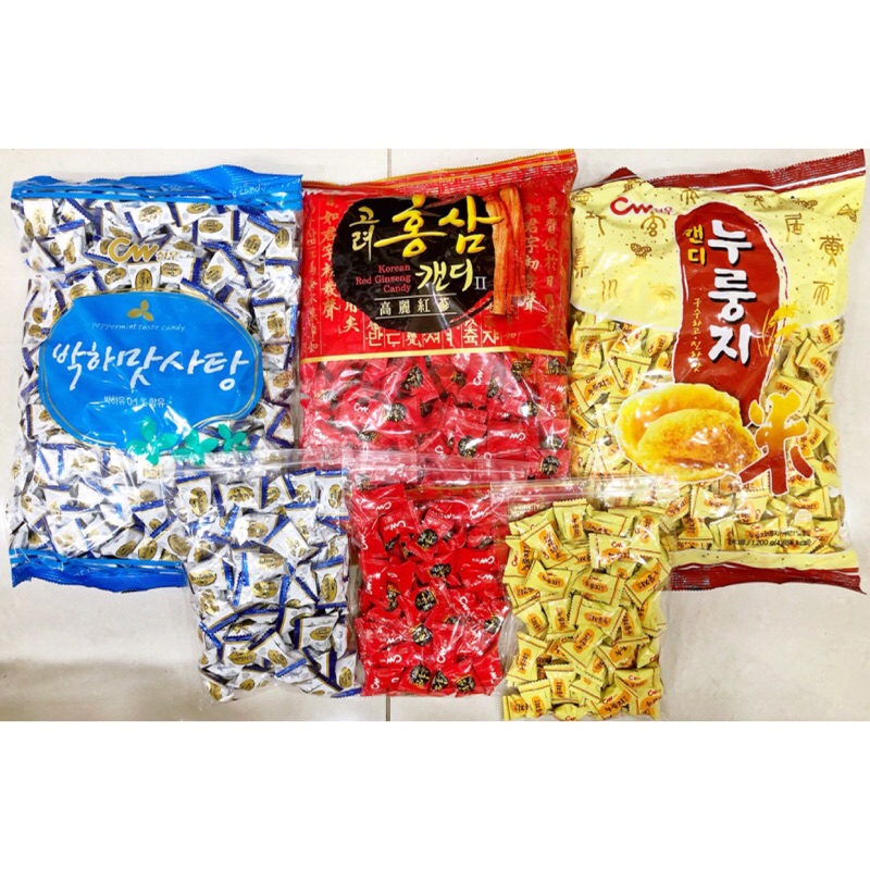 【韓國忠清南道】韓國CW-薄荷糖（圖左）/ 紅蔘糖（圖中）/ 鍋巴糖（圖右）
