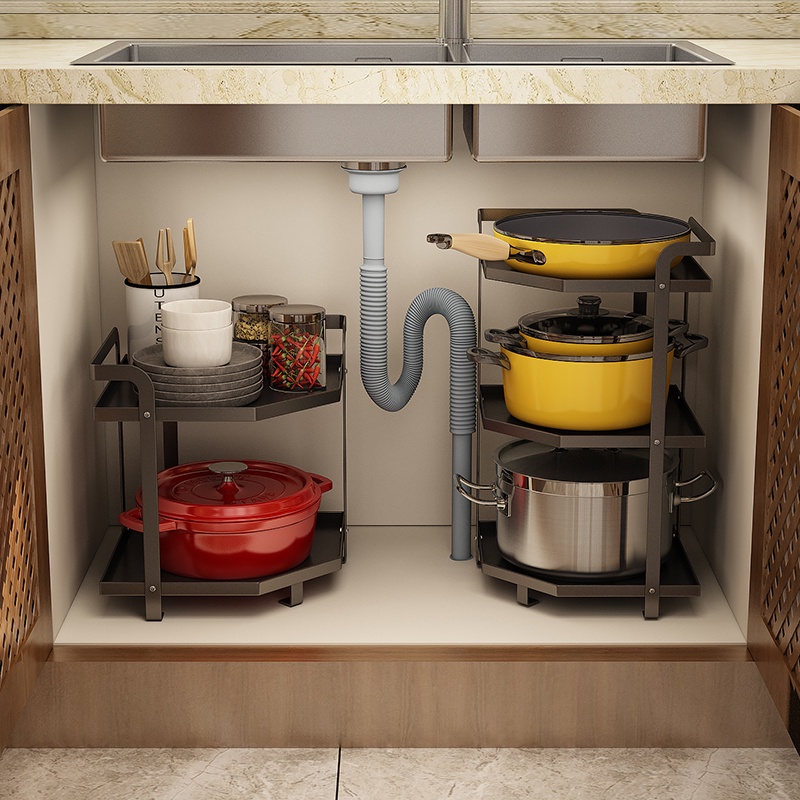 ☄下水槽鍋架廚房收納置物架多層鍋具收納架家用廚柜內多功能轉角架
