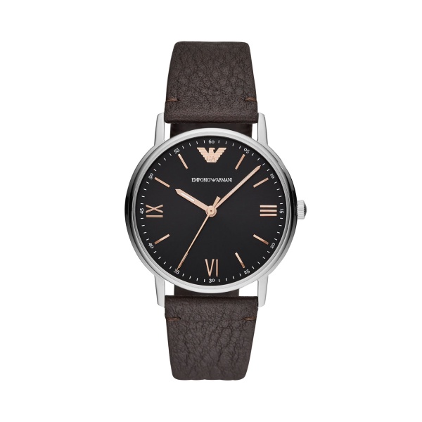 【Emporio Armani】美式經典優雅紳士簡約腕錶-棕銀款/AR11153/台灣總代理公司貨享兩年保固
